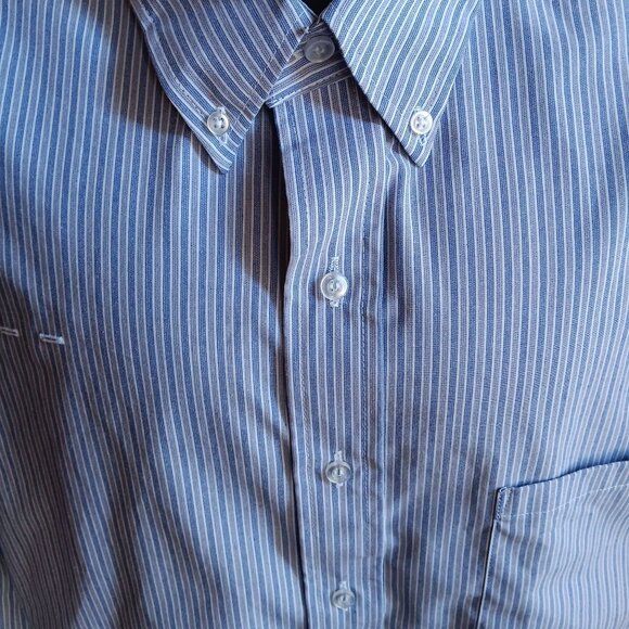 Vintage 1980s Work Shirt Mens Union XL 17.5-32 American Made Striped Oxford - Picture 1 of 6